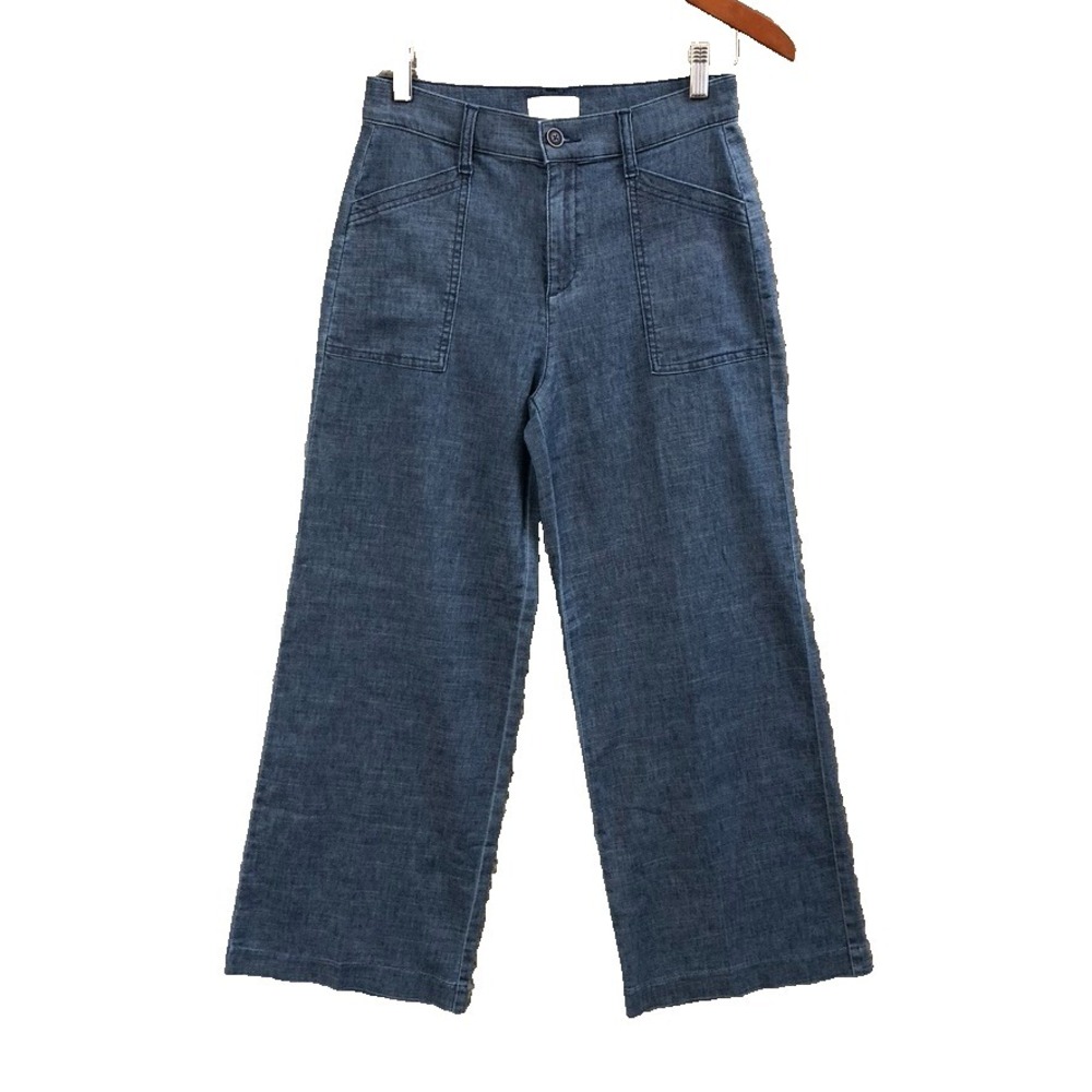 Evereve Wide Leg Hemp Jeans Womens 25 0 Blue Denim‎ Utility Pocket Boho Granola